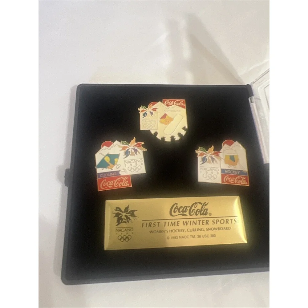 Coca Cola First Time Winter Sports 1998 Collectors Vintage 3 Pins USA OLYMPIC‎